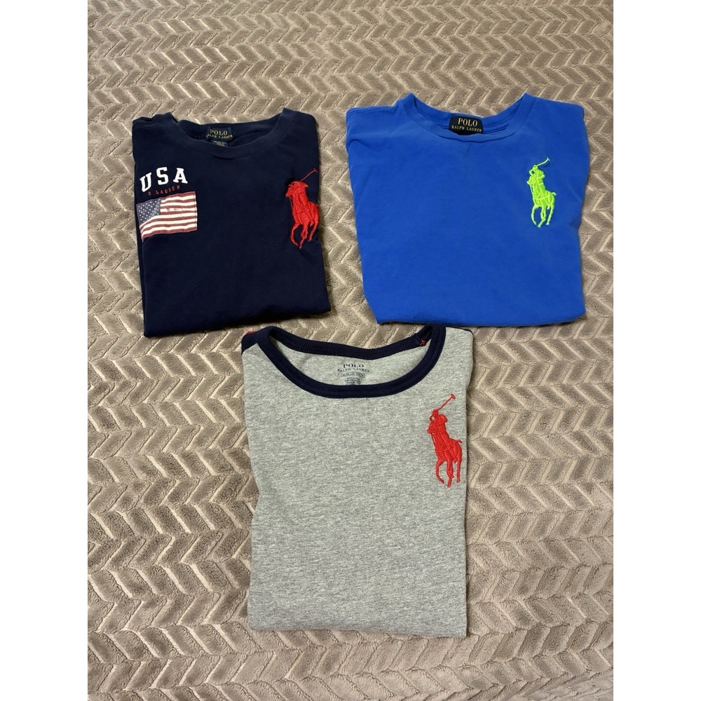 Polo Ralph Lauren Boys Lot Of 3 Tshirt Medium 10-12 Big Pony Logo Classic Preppy